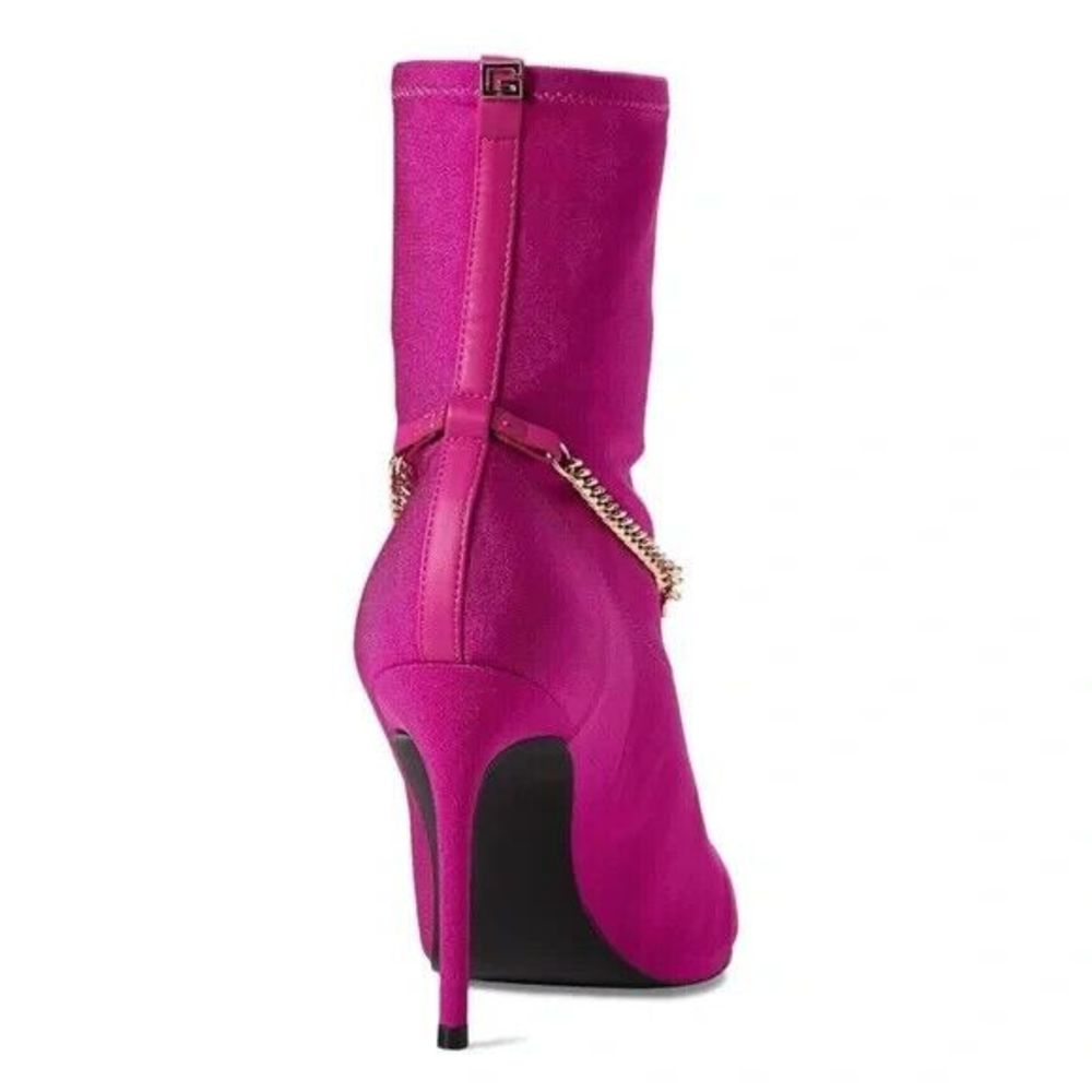 GUESS WOMEN PINK SATIN GLAM POINTED TOE PULLON STILETTO ANKLE BOOTIES 9.5 NEW - Picture 7 of 16
